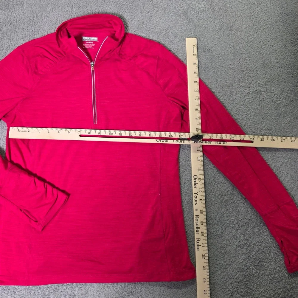 Kirkland Womens Large Quarter Zip Pullover Pink Space Dye Thumbhole Athletic Top